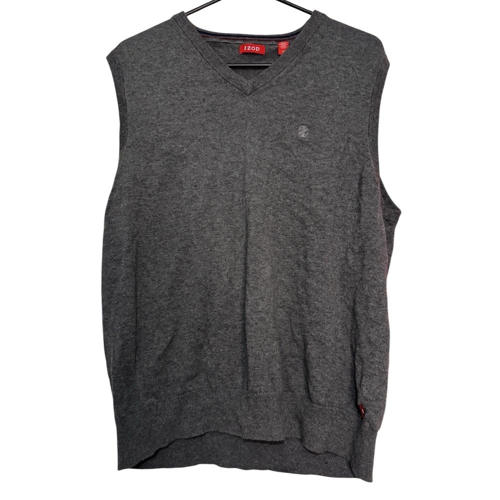 IZOD Men's Gray Sweater Vest‎ L Sleeveless Pullover Classic Knit